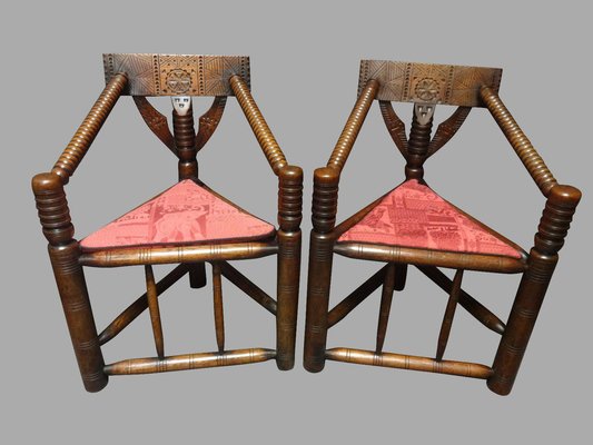 Oak Tribal Corner Chairs 1880s Set of 2 for sale at Pamono