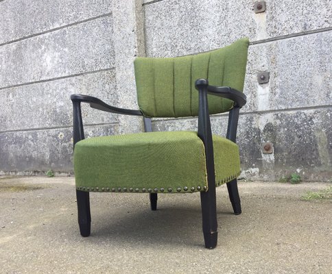 Danish Black Wooden And Green Wool Curved Easy Chair 1940s For Sale At Pamono