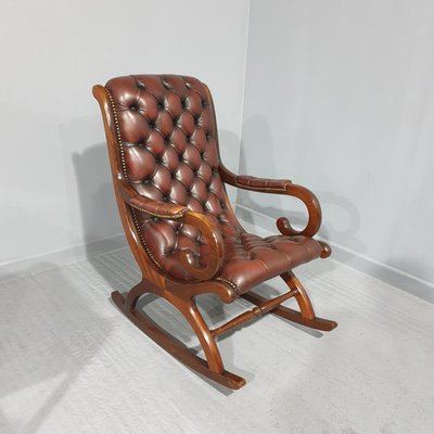 Mahogany Slipper Leather Rocking Chair for sale at Pamono