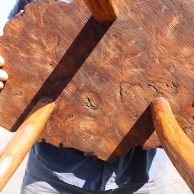 Vintage French Brutalist Tree Trunk Elm Wood Side Table
