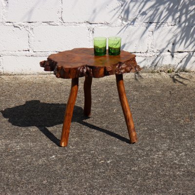 Vintage French Brutalist Tree Trunk Elm Wood Side Table