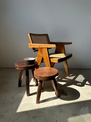Small Brown High Hollow Upcycled Teak Tripod Stool for sale at Pamono