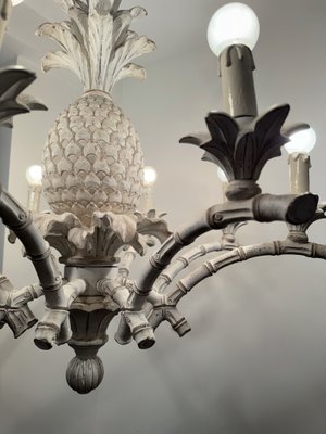 Large Hollywood Regency Faux Bamboo Pineapple Chandelier 1980s