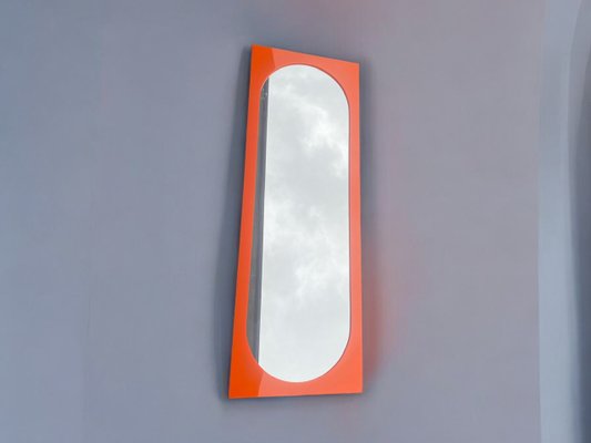 Large Space Age Plastic Mirror in Orange attributed to Anna