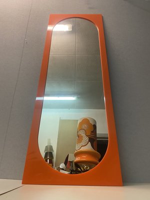 Large Space Age Plastic Mirror in Orange attributed to Anna