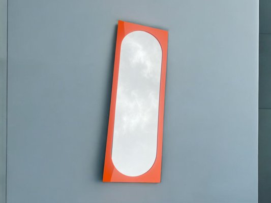 Large Space Age Plastic Mirror in Orange attributed to Anna