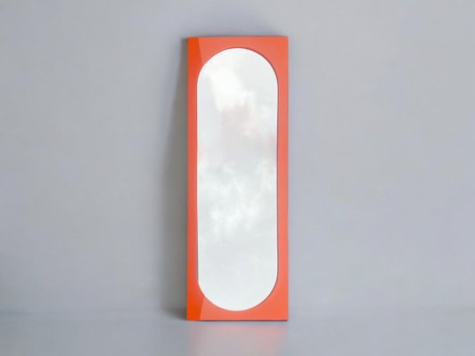 Large Space Age Plastic Mirror in Orange attributed to Anna