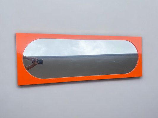 Large Space Age Plastic Mirror in Orange attributed to Anna