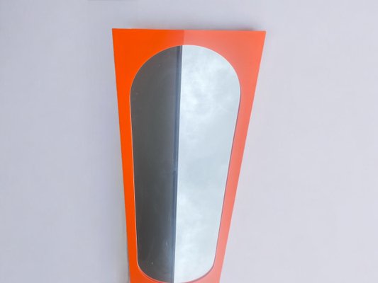 Large Space Age Plastic Mirror in Orange attributed to Anna