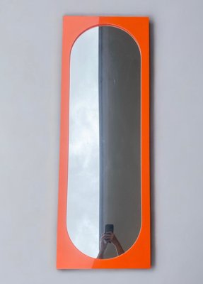 Large Space Age Plastic Mirror in Orange attributed to Anna