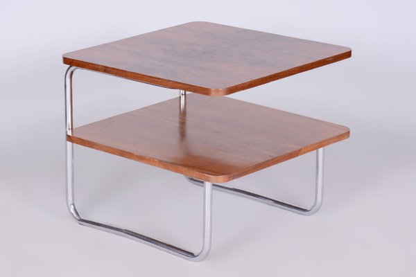 Bauhaus Side Table in Caucasian Walnut and Chrome-Plated Steel