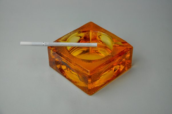 Orange Ice Cube Ashtray by Antonio Imperatore, Murano Glass, Italy