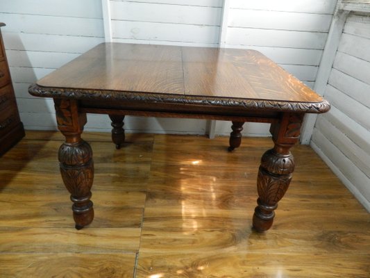 Victorian Heavily Carved Extendable Wind Out Dining Table 1890s