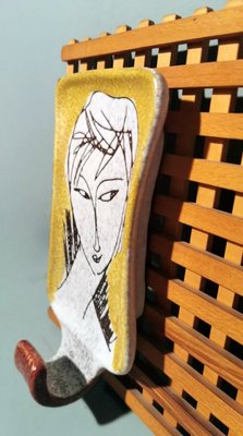 Vintage Italian Wood and Ceramic Coat Rack by Artist Alvaro Cartei
