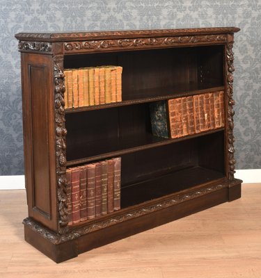 オーダー品 Antique Book open Shelf Caster Carved Oak Open Bookcase, 1890s for sale at Pamono