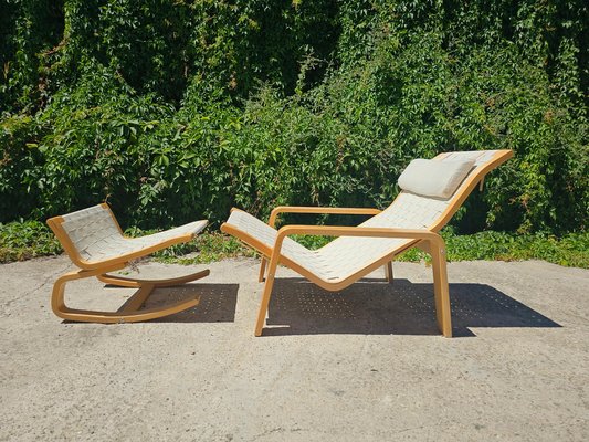 Pulkka Sessel mit Ottomanen von Ilmari Lappalainen für Ikea, 1980er, 2er Set bei Pamono kaufen