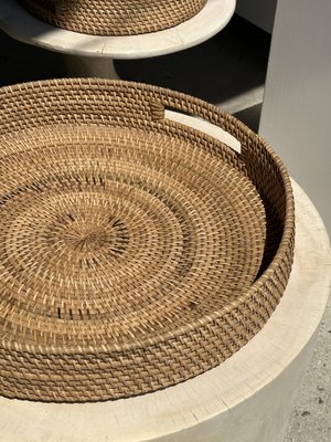 Set 3 Cestini In Vimini Con Inserti Cotone - Stile Vintage, Marrone, Per Decorazione Casa