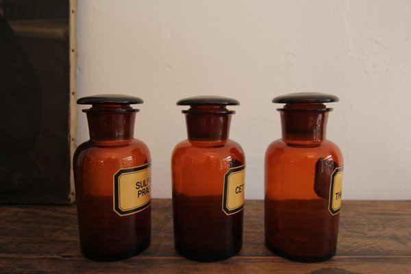 Early 20th Century German Apothecary Glass Jars, 1920s, Set of 3