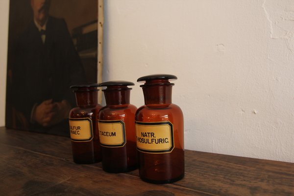 Early 20th Century German Apothecary Glass Jars, 1920s, Set of 3