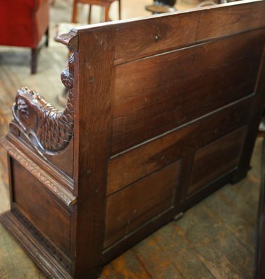Victorian Oak Monks Bench with Carved Serpent Arms, 1850 for Victorian Oak Monks Bench with Carved Serpent Arms, 1850 for