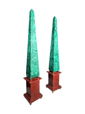 Large Malachite Obelisks with Red Jasper Base 1950s Set of 2 for sale at Pamono