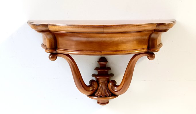 Walnut Wall Mounted Demilune Console Table 1940s for sale at Pamono