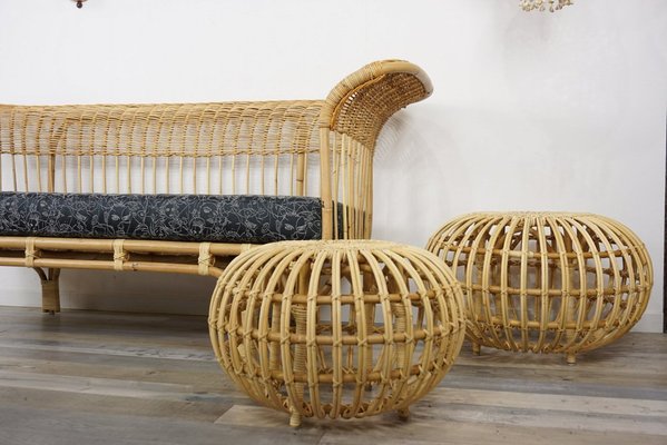 Large Rattan Ottoman by Franco Albini 1950s