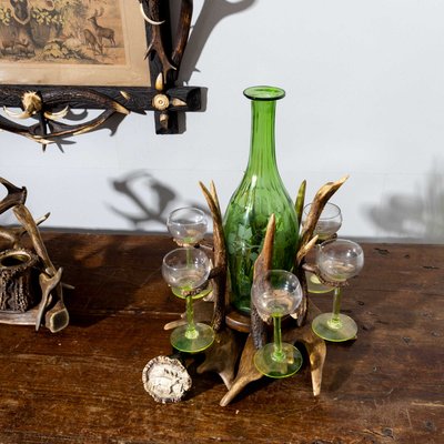 German Glass Decanter in a Hunting Bottle Holder for sale at Pamono