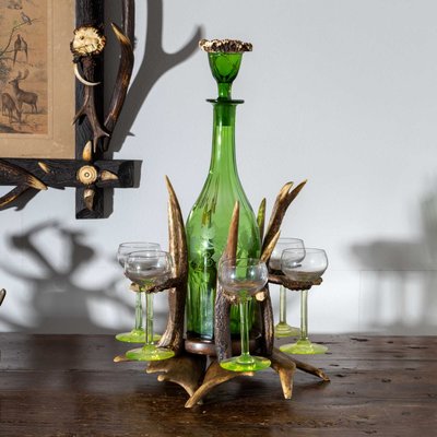 German Glass Decanter in a Hunting Bottle Holder