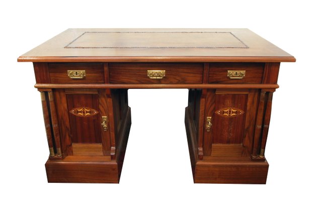 Antique Art Nouveau Writing Desk With Leather Surface For Antique Art Nouveau Writing Desk With Leather Surface 1