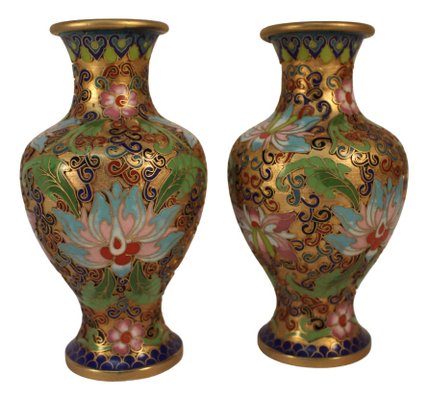 Champlevé Cloisonné Vase, China, 1900s, Set of 2 for sale at Pamono