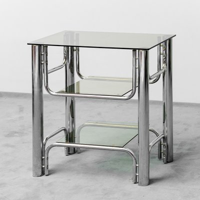 TV Stand Table in Glass and Chromed Metal, 1970s for sale at Pamono - Main Image