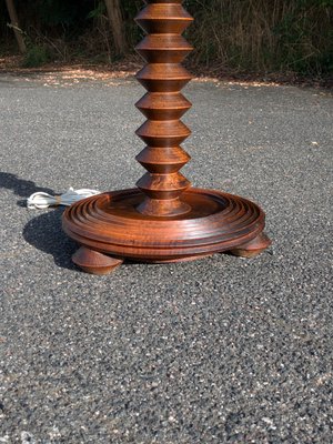 Charles Dudouyt Turned Wood Pedestal Floor Lamp with Shelf Charles Dudouyt Turned Wood Pedestal Floor Lamp with Shelf