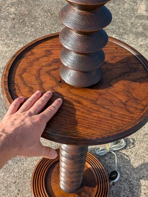 Charles Dudouyt Turned Wood Pedestal Floor Lamp with Shelf Charles Dudouyt Turned Wood Pedestal Floor Lamp with Shelf
