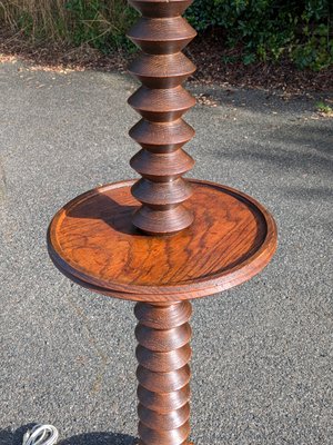 Charles Dudouyt Turned Wood Pedestal Floor Lamp with Shelf Charles Dudouyt Turned Wood Pedestal Floor Lamp with Shelf