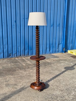 Charles Dudouyt Turned Wood Floor Lamp with Shelf Charles Dudouyt Turned Wood Floor Lamp with Shelf
