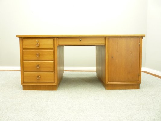Large Art Deco Walnut Executive Partner Desk, 1930s for sale at Pamono