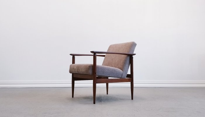 Mid Century Easy Chair in Warm Grey Textile 1960s