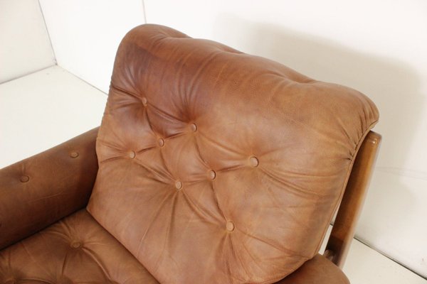 Leather Armchair by Jean Gillon for Italma Wood Art for sale Leather Armchair by Jean Gillon for Italma Wood Art for sale
