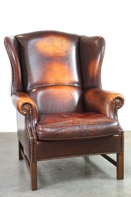 Wingback Armchair in Sheepskin Leather for sale at Pamono