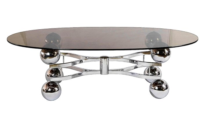 Vintage Space Age Chrome and Glass Coffee Table, 1970s for sale at