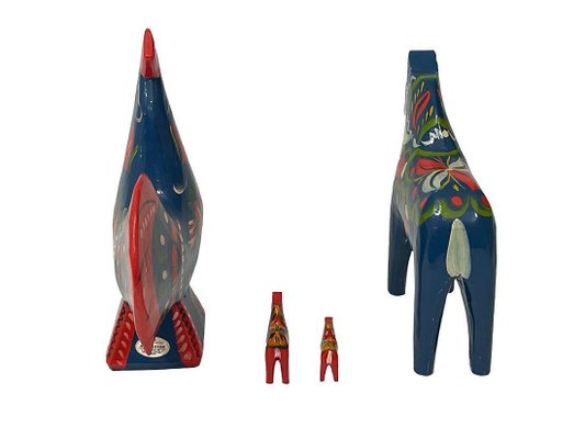 Swedish Folk Art Dala Horses and Rooster attributed to Olsson