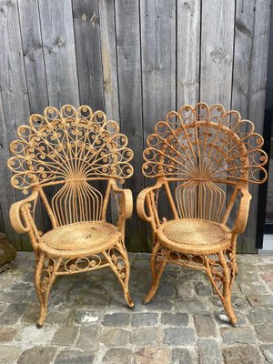 Set of Rattan Peacock Armchairs for sale at Pamono