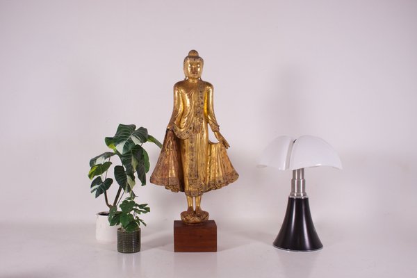 Gilded Teak Standing Mandalay Buddha - Ca 1920 Gilded Teak Standing Mandalay Buddha - Ca 1920