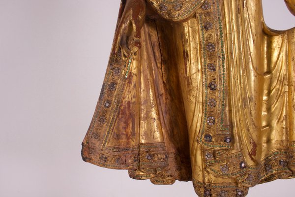 Gilded Teak Standing Mandalay Buddha - Ca 1920 Gilded Teak Standing Mandalay Buddha - Ca 1920