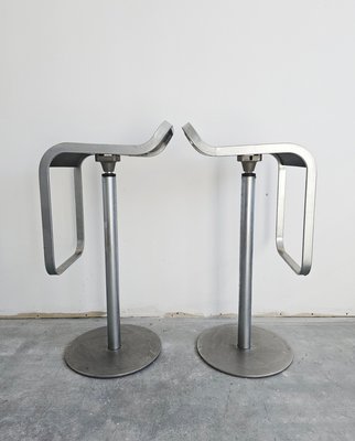 Sgabelli da bar Lem vintage con sedile in acciaio e legno, inizio