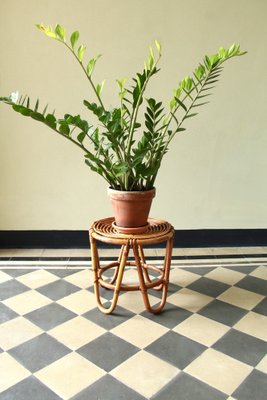 Vintage Hocker / Pflanzenständer aus Bambus & Korbgeflecht, Italien, 1970er bei Pamono kaufen