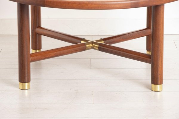 Mid-Century Round Coffee Table with Smoked Glass Top and Brass 