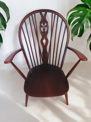 Vintage Ercol Arm Chair Ash Wood Frame Fleur De Lys 1970