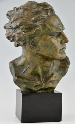 Sculpture Porte-Montre Art Déco 'Pierrot' - Métal Vert-de-Gris Sur Socle Marbre - Années 1930